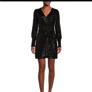 NWT GB Long Blouson Sleeve Sequin Wrap Dress